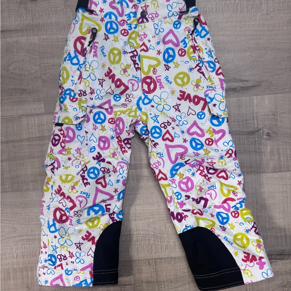 Rugged Bear Girls Peace Love Print Snow Pants - Pink, Green, Blue - girls size 6